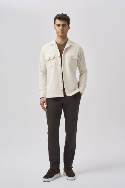 Bisse Studio Erkek Uzun Kollu Çift Cepli Oduncu Gömlek Ekru