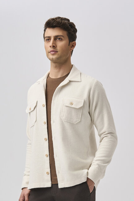 Bisse Studio Erkek Uzun Kollu Çift Cepli Oduncu Gömlek Ekru - 5