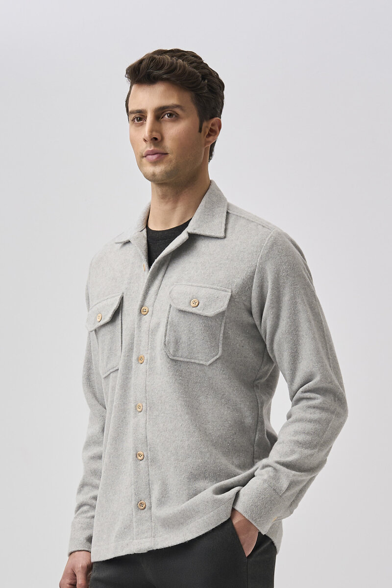 Bisse Studio Erkek Uzun Kollu Çift Cepli Oduncu Gömlek Gri - 5