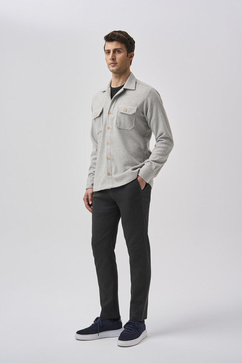 Bisse Studio Erkek Uzun Kollu Çift Cepli Oduncu Gömlek Gri - 2