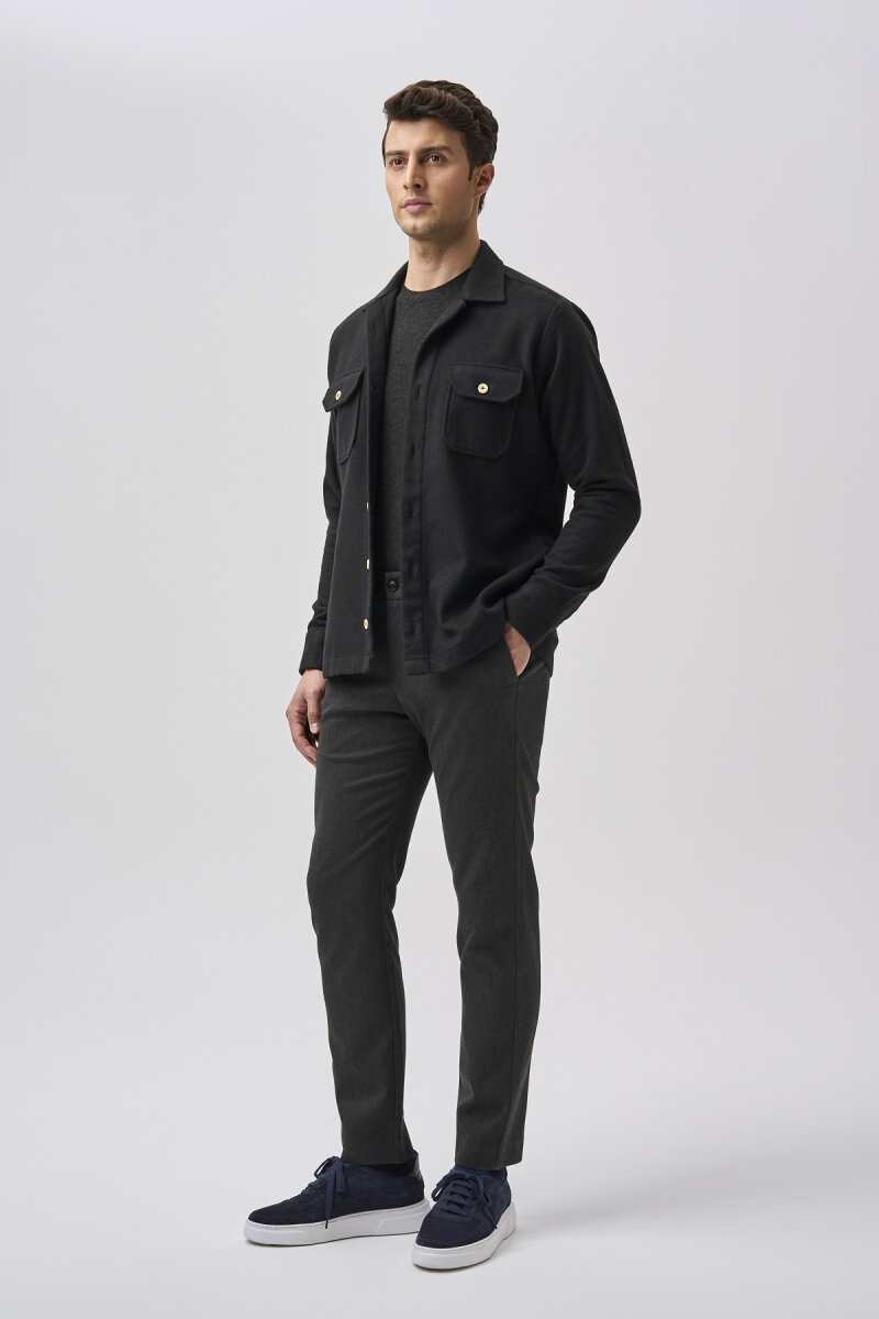 Bisse Studio Erkek Uzun Kollu Çift Cepli Oduncu Gömlek Siyah - 2