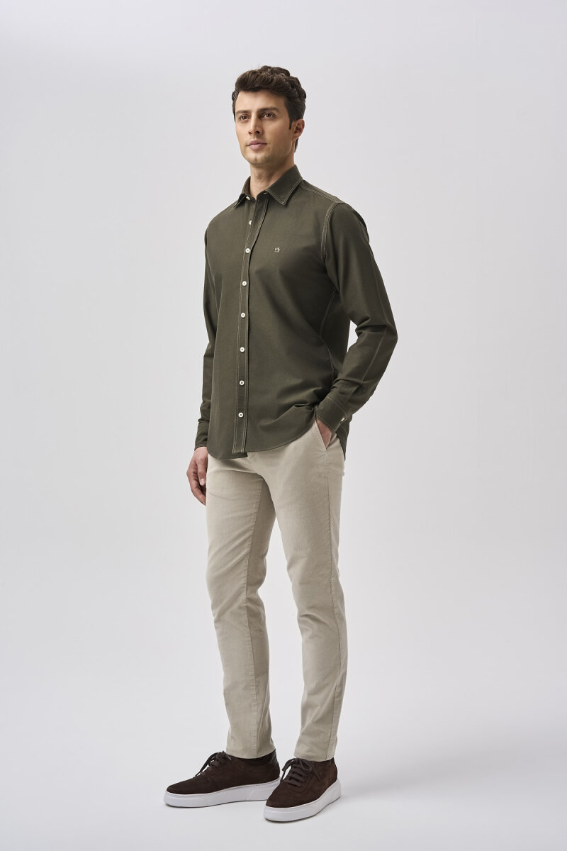 Bisse Studio Erkek Uzun Kollu Dikiş Detaylı Yeşil Gömlek - 2