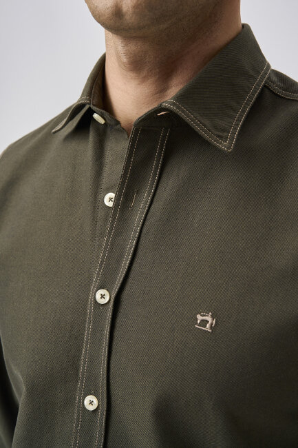 Bisse Studio Erkek Uzun Kollu Dikiş Detaylı Yeşil Gömlek - 5