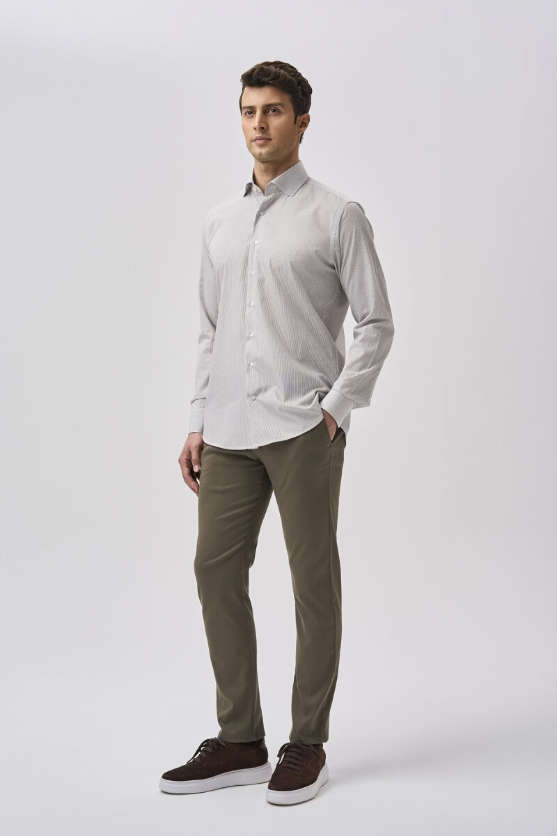 Bisse Studio Erkek Uzun Kollu İtalyan Yaka Kahve Cepsiz Gömlek - 2