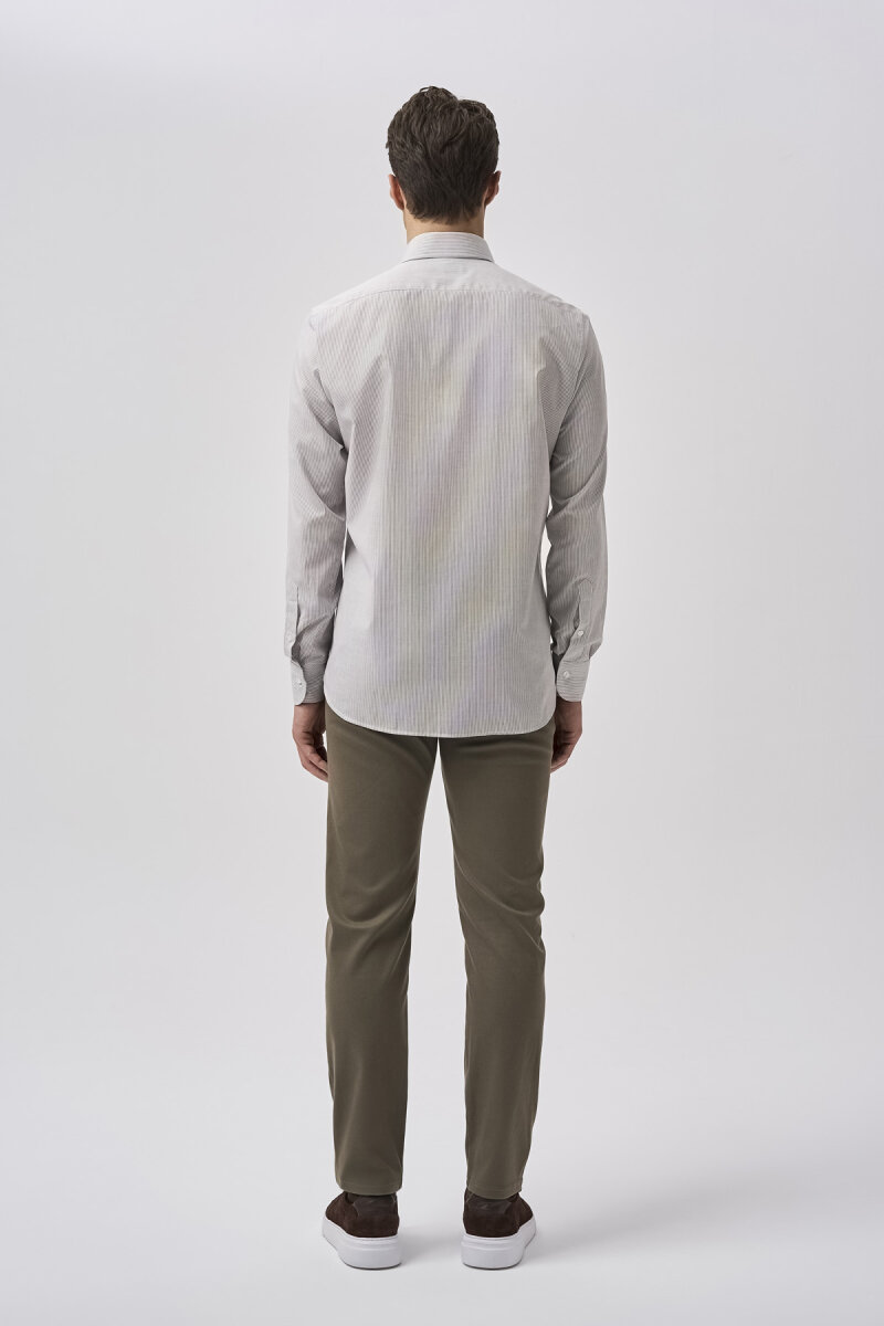 Bisse Studio Erkek Uzun Kollu İtalyan Yaka Kahve Cepsiz Gömlek - 3