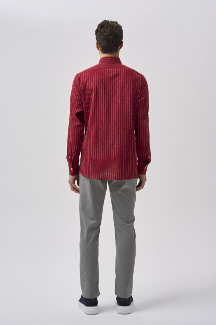 Bisse Studio Erkek Uzun Kollu Pamuk Bordo Cepsiz Gömlek - 3