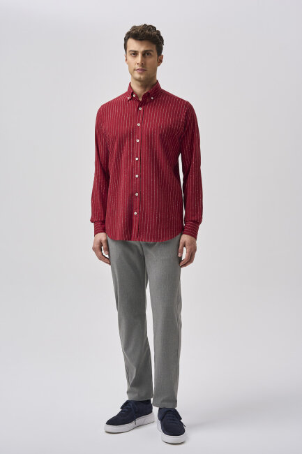 Bisse Studio Erkek Uzun Kollu Pamuk Bordo Cepsiz Gömlek - 1
