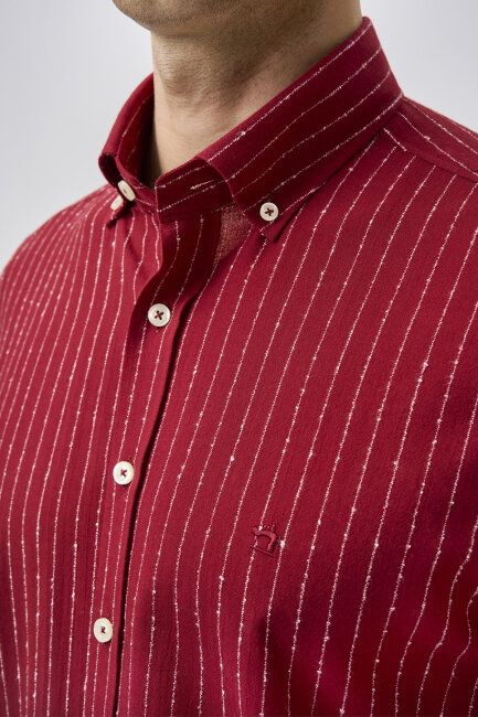 Bisse Studio Erkek Uzun Kollu Pamuk Bordo Cepsiz Gömlek - 5