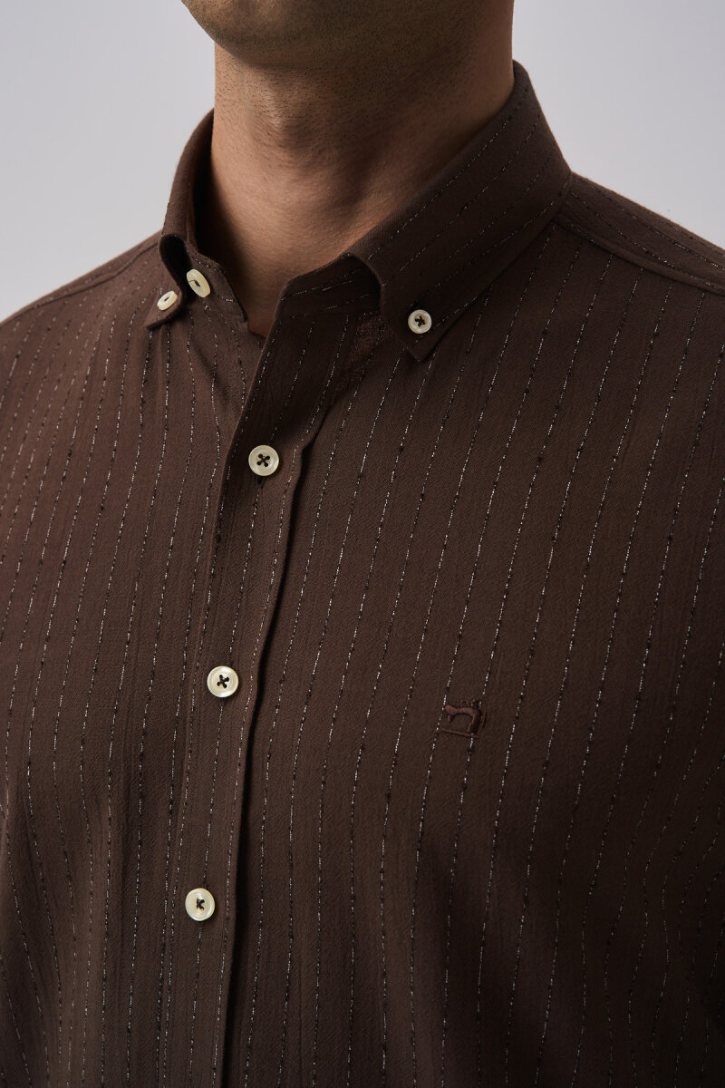 Bisse Studio Erkek Uzun Kollu Pamuk Kahve Cepsiz Gömlek - 4