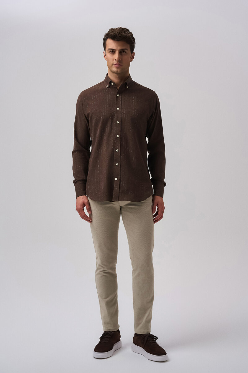 Bisse Studio Erkek Uzun Kollu Pamuk Kahve Cepsiz Gömlek - 1
