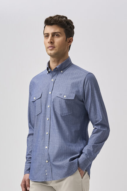 Bisse Studio Erkek Uzun Kollu Regular Fit Çift Cepli Lacivert Gömlek - 4