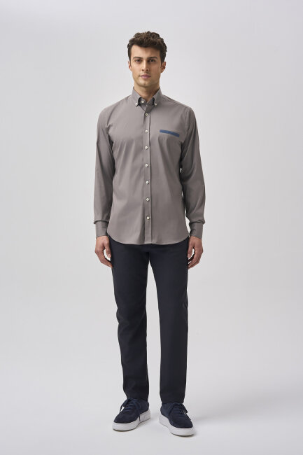 Bisse Studio Uzun Kollu Paşa Yaka Fleto Cep Erkek Gömlek - 1