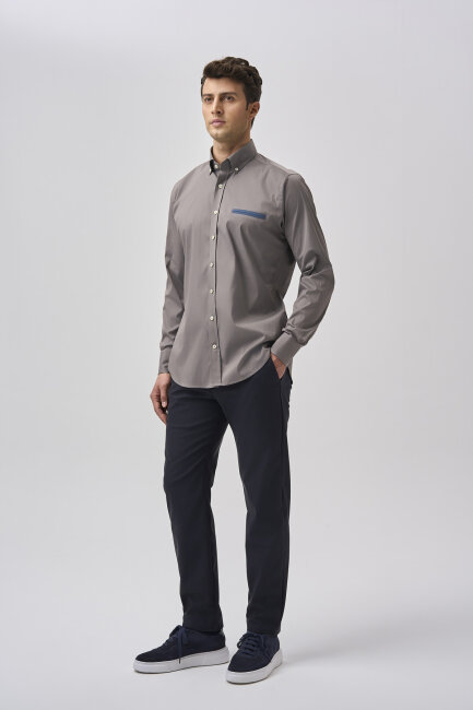Bisse Studio Uzun Kollu Paşa Yaka Fleto Cep Erkek Gömlek - 2