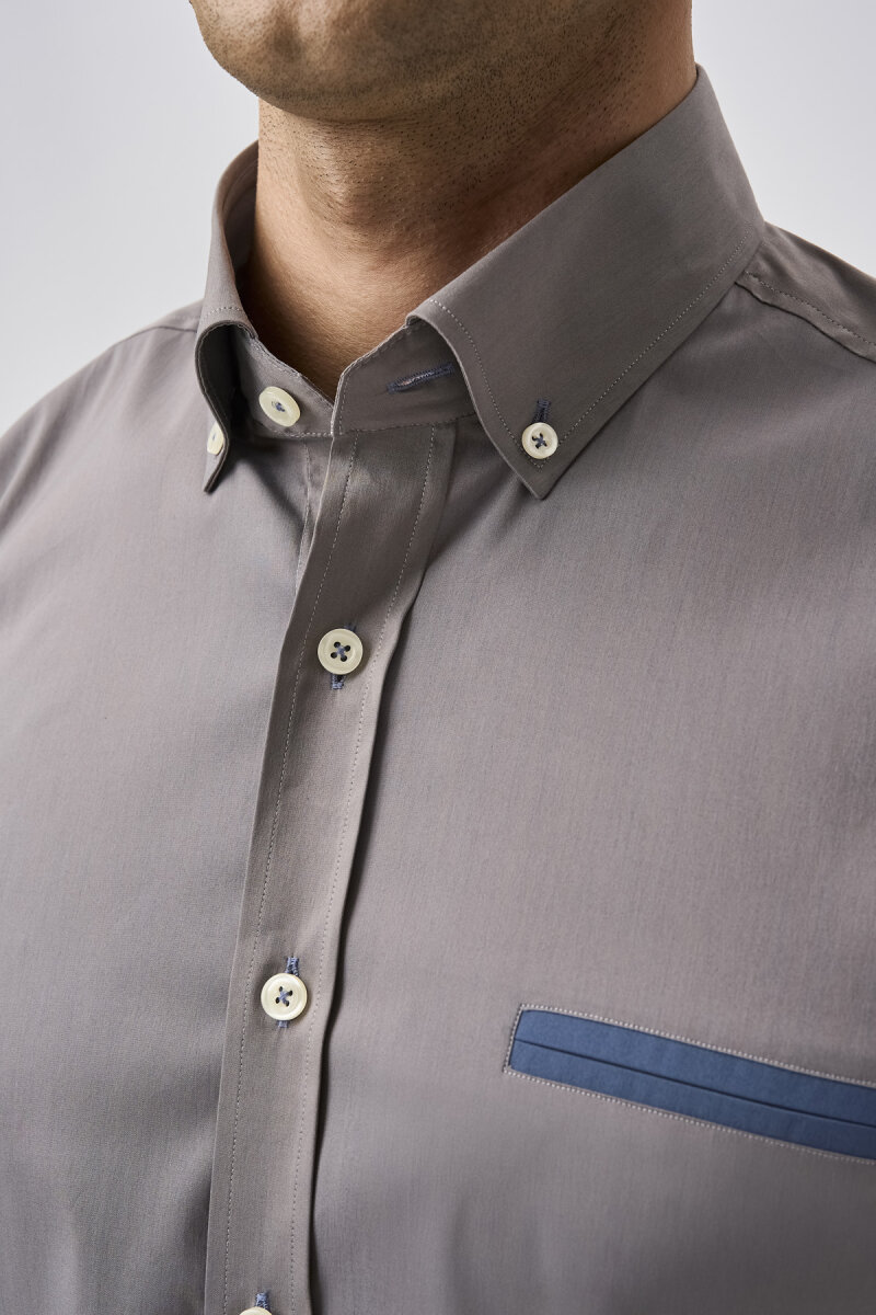 Bisse Studio Uzun Kollu Paşa Yaka Fleto Cep Erkek Gömlek - 4