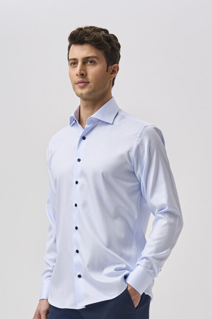 Bisse Studio Uzun Kollu Regular Fit İtalyan Yaka Cepsiz Erkek Açık Mavi Gömlek - 5