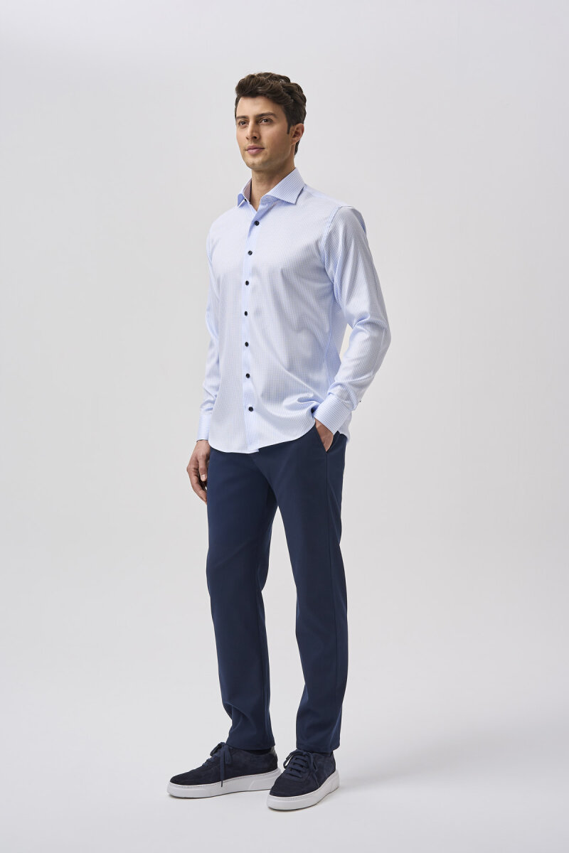 Bisse Studio Uzun Kollu Regular Fit İtalyan Yaka Cepsiz Erkek Açık Mavi Gömlek (1)