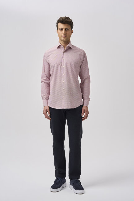 Bisse Studio Uzun Kollu Regular Fit İtalyan Yaka Cepsiz Erkek  Bordo Gömlek