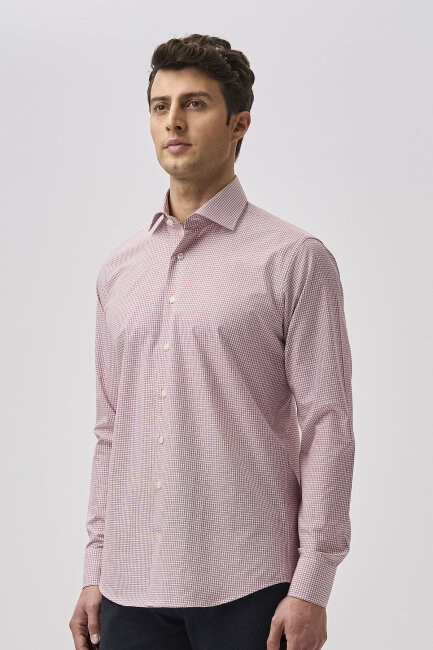 Bisse Studio Uzun Kollu Regular Fit İtalyan Yaka Cepsiz Erkek  Bordo Gömlek - 5