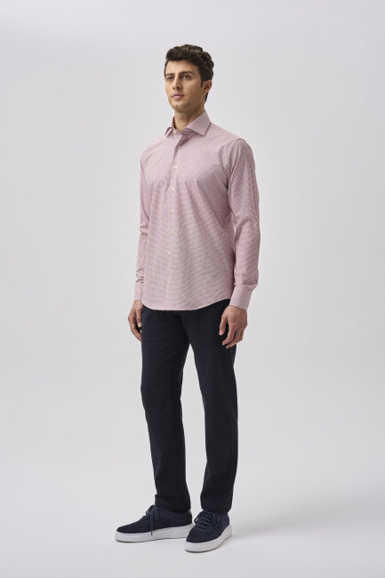 Bisse Studio Uzun Kollu Regular Fit İtalyan Yaka Cepsiz Erkek  Bordo Gömlek (1)