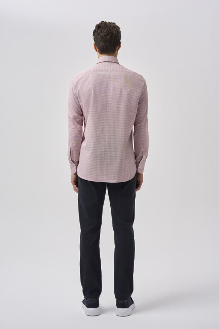 Bisse Studio Uzun Kollu Regular Fit İtalyan Yaka Cepsiz Erkek  Bordo Gömlek - 3