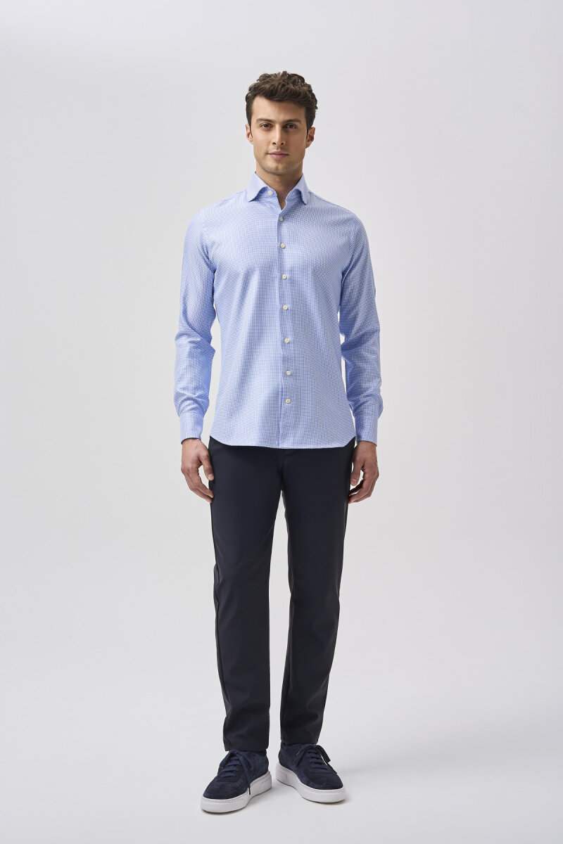 Bisse Studio Uzun Kollu Regular Fit İtalyan Yaka Cepsiz Erkek Gömlek Mavi - 1