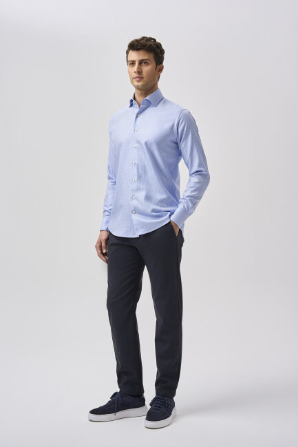 Bisse Studio Uzun Kollu Regular Fit İtalyan Yaka Cepsiz Erkek Gömlek Mavi (1)