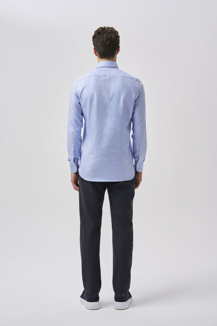 Bisse Studio Uzun Kollu Regular Fit İtalyan Yaka Cepsiz Erkek Gömlek Mavi - 3