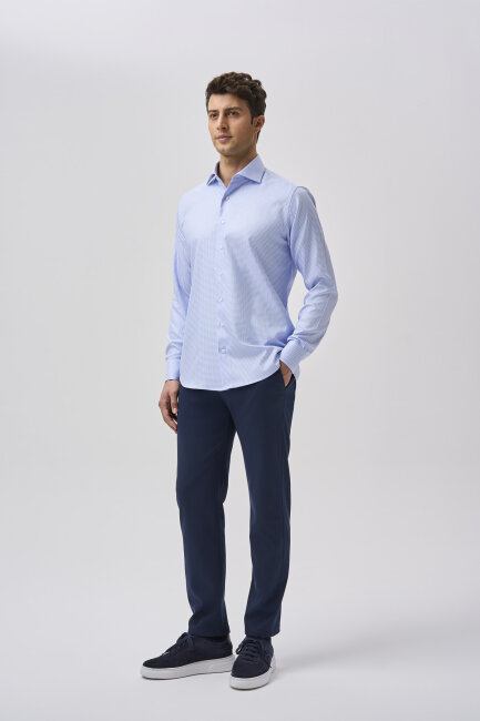 Bisse Studio Uzun Kollu Regular Fit İtalyan Yaka Cepsiz Erkek Mavi Gömlek (1)