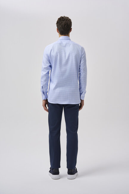 Bisse Studio Uzun Kollu Regular Fit İtalyan Yaka Cepsiz Erkek Mavi Gömlek - 3