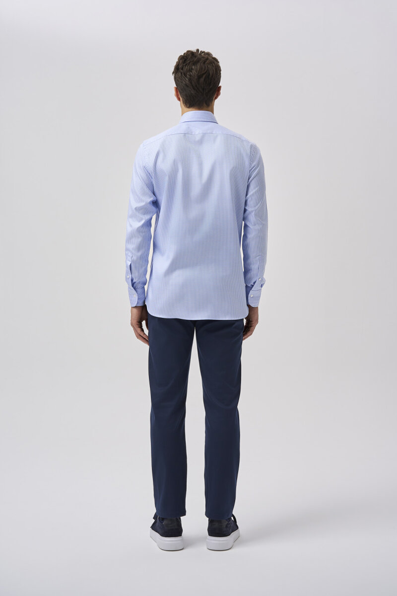 Bisse Studio Uzun Kollu Regular Fit İtalyan Yaka Cepsiz Erkek Mavi Gömlek - 3