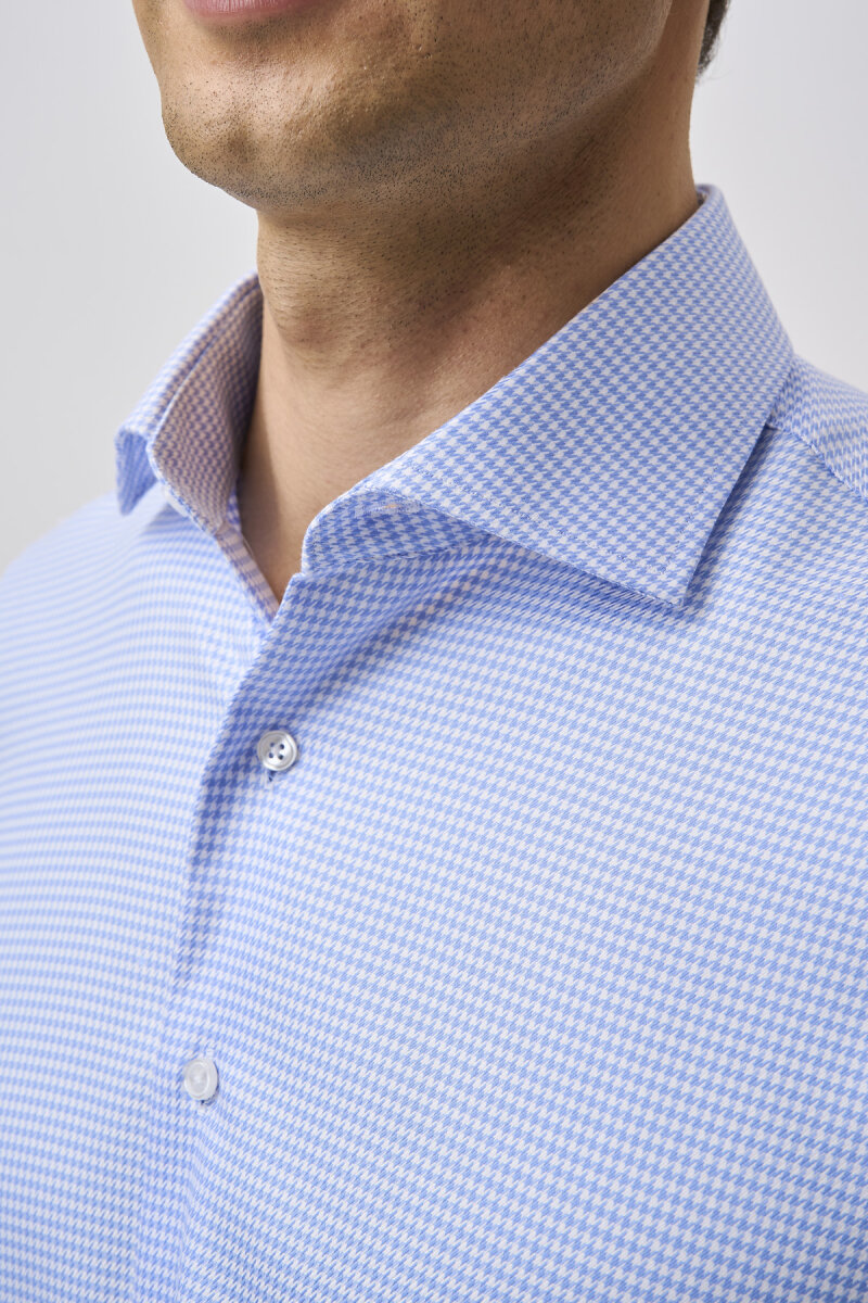 Bisse Studio Uzun Kollu Regular Fit İtalyan Yaka Cepsiz Erkek Mavi Gömlek - 4