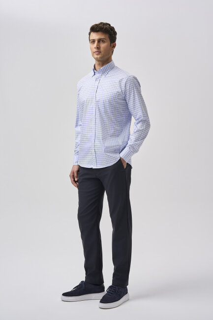 Bisse Studio Uzun Kollu Regular Fit Pamuk Erkek Mavi Gömlek (1)