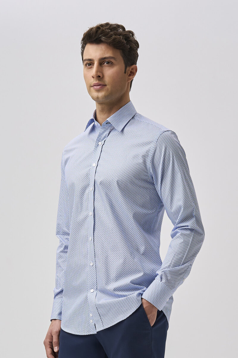 Bisse Studio Uzun Kollu Spor Yaka Erkek Gömlek Açık Mavi - 5