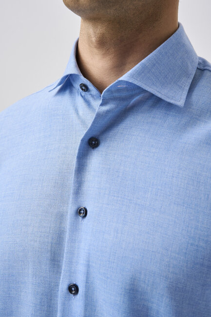 Bisse Uzun Kollu İtalyan Yaka Cepsiz Mavi Gömlek - 4