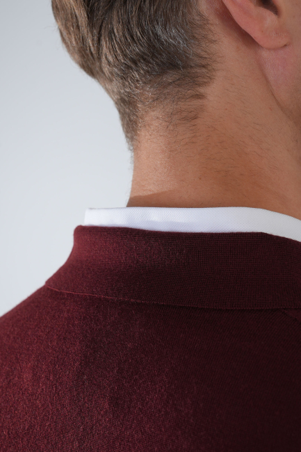 Bordo Düğmeli Polo Yaka Erkek Yün Triko - 4
