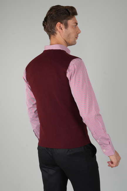 Bordo Düz Triko Yün Erkek Yelek (1)