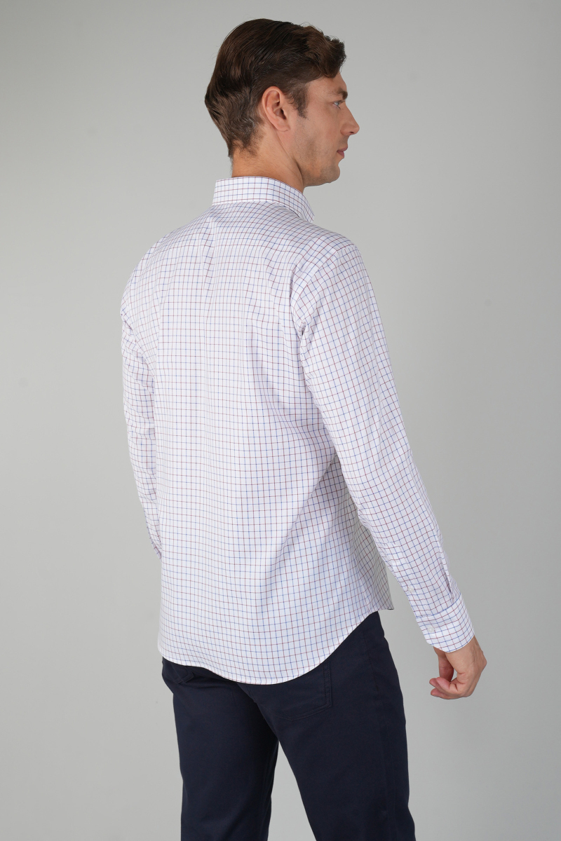 Bordo Kareli Regular Fit Erkek Pamuk Gömlek (1)