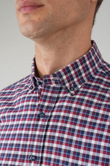 Bordo Kareli Regular Fit Kareli Erkek Gömlek - 3