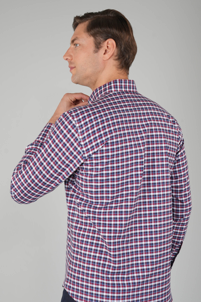 Bordo Kareli Regular Fit Kareli Erkek Gömlek - 2