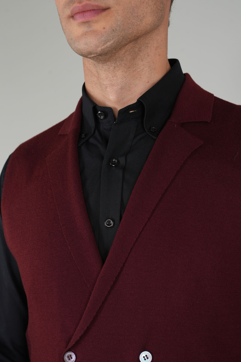 Bordo Kruvaze Yün Erkek Yelek - 4