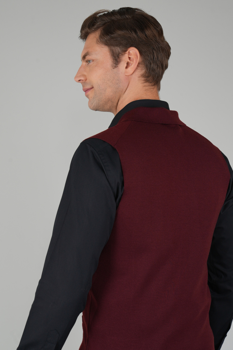 Bordo Kruvaze Yün Erkek Yelek (1)