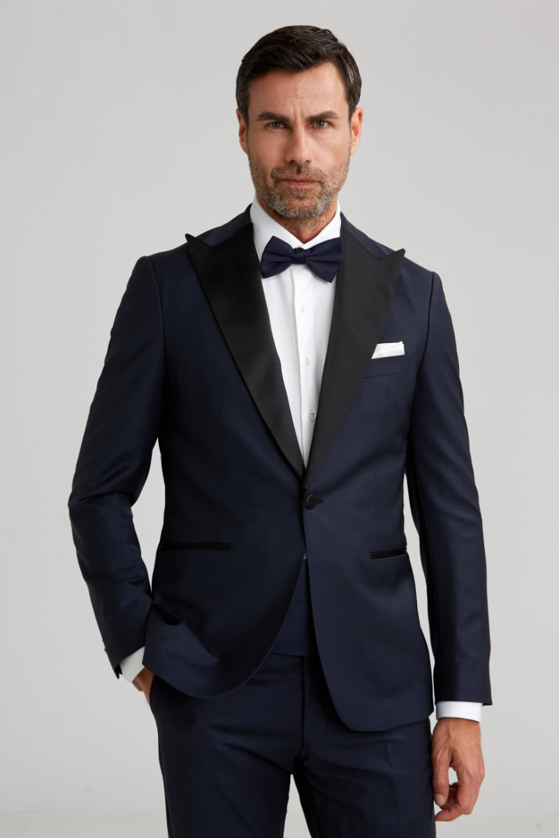 Çıkma Yaka Lacivert Erkek Smokin Takım - 4