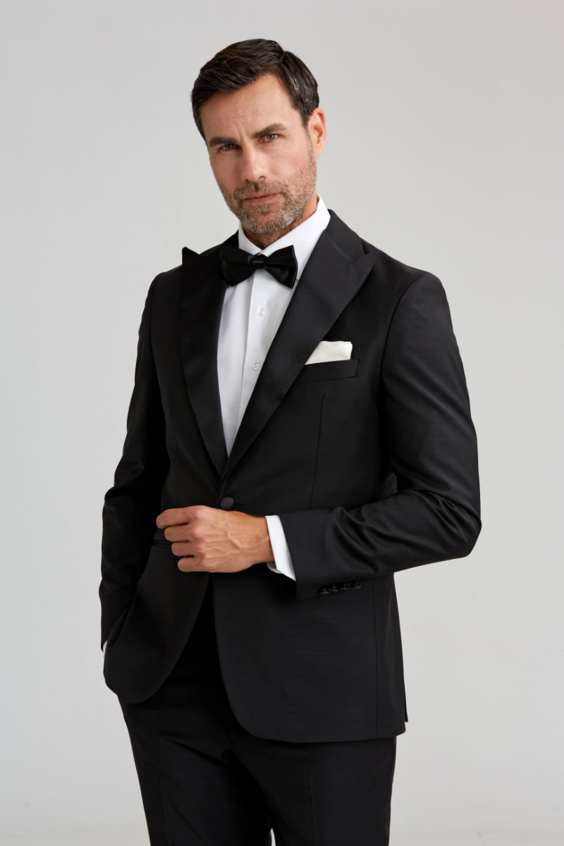 Çıkma Yaka Siyah Erkek Smokin Takım
