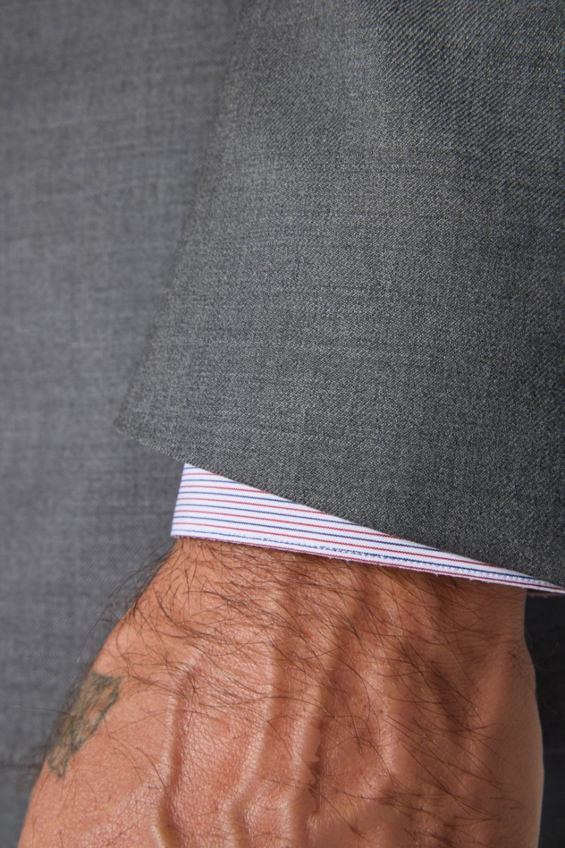 Comfort Fit 6 Drop Dokuma Mono Yaka Çift Yırtmaçlı Gri Erkek Takım Elbise - 7