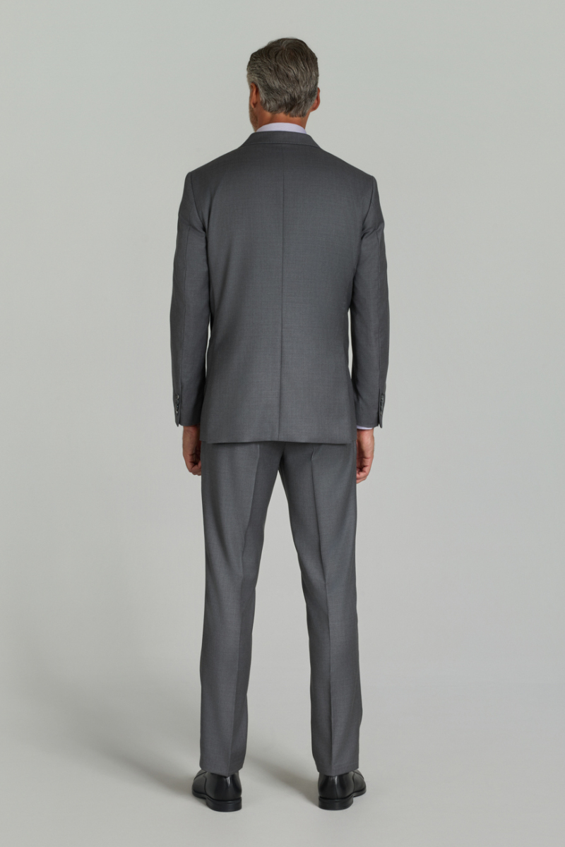 Comfort Fit 6 Drop Dokuma Mono Yaka Çift Yırtmaçlı Gri Erkek Takım Elbise - 8