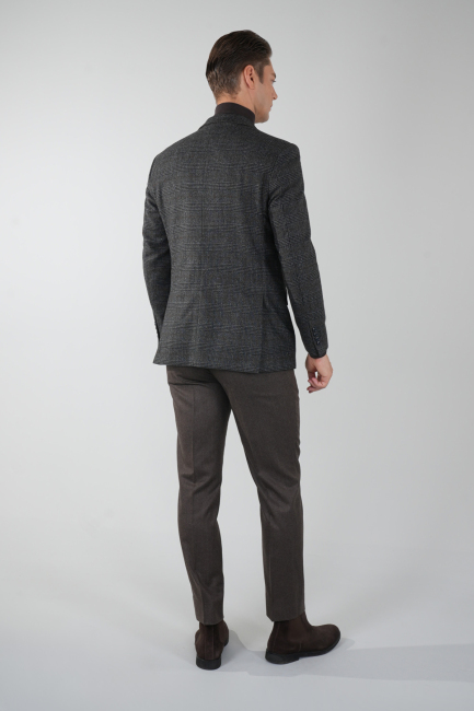 Comfort Fit Antrasit Mono Yaka Çift Yırtmaçlı 6 Drop Erkek Yün Ceket (1)