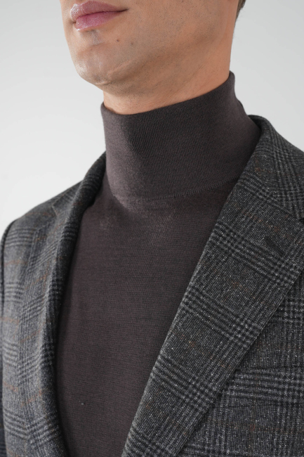 Comfort Fit Antrasit Mono Yaka Çift Yırtmaçlı 6 Drop Erkek Yün Ceket - 5