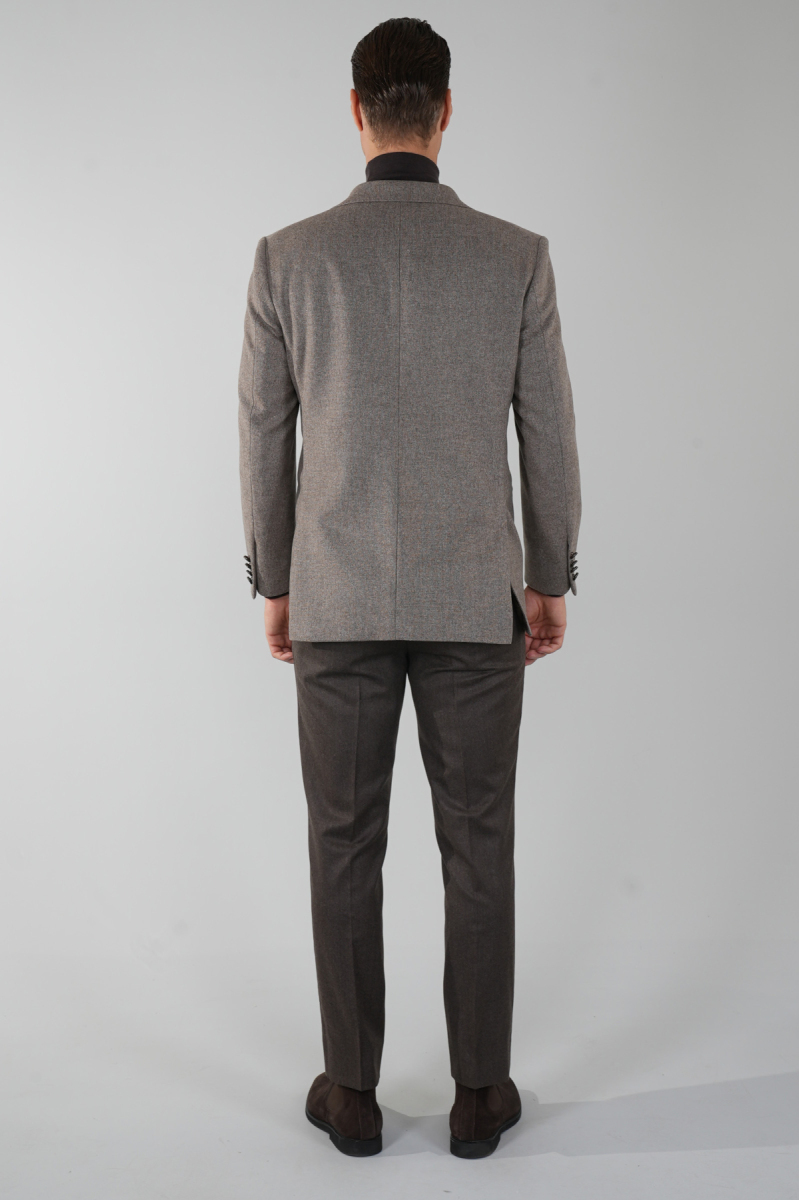 Comfort Fit Bej Mono Yaka Çift Yırtmaçlı 6 Drop Yün  Erkek Ceket (1)