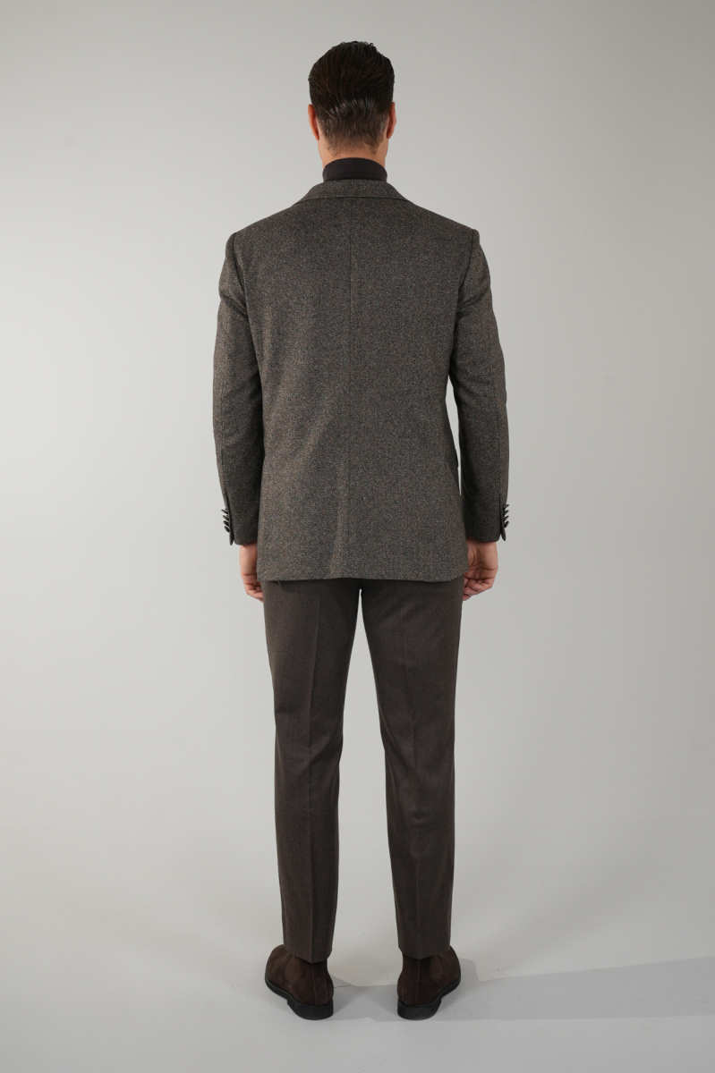 Comfort Fit Kahve Mono Yaka Çift Yırtmaçlı 6 Drop Erkek İpek Yün Ceket (1)