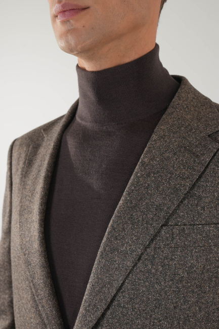 Comfort Fit Kahve Mono Yaka Çift Yırtmaçlı 6 Drop Erkek İpek Yün Ceket - 5